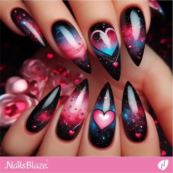 Hearts on Magnetic Galaxy Nails | Valentine Nails - NB2373